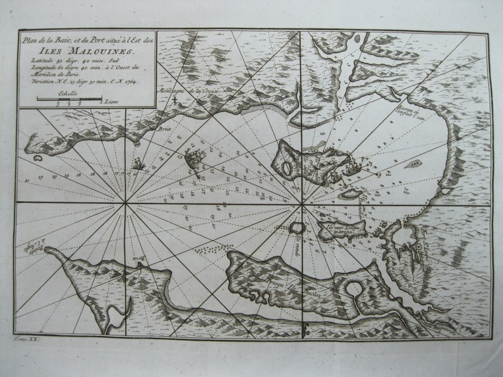 Mapa de las Islas Malvinas (sur de Argentina) 1773. Bellin/Schey